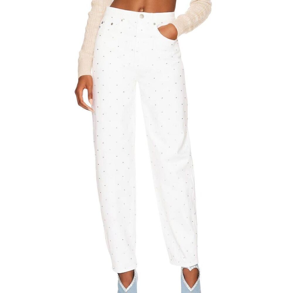 Lovers and Friends Jeans Women's 29 White Easton High Rise Balloon Rhinestone